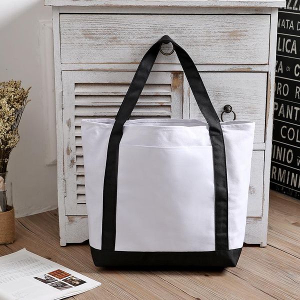 

shopping bags custom black and white mixed fabric canvas promotional tote bag