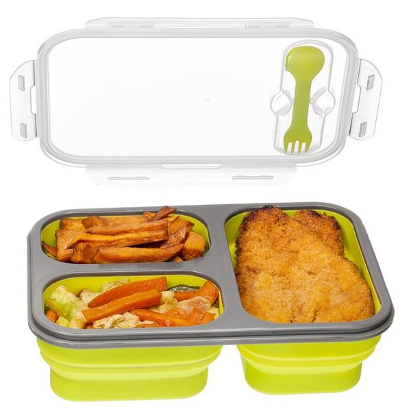 

dinnerware sets compartment container with lid, bento lunch box, leak proof, microwave safe, silicone collapsible box
