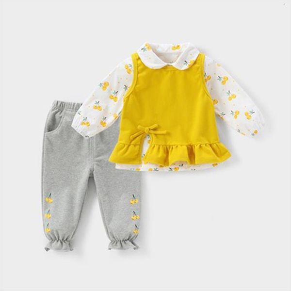

toddler girls clothes sets 3pcs kids clothing spring autumn baby suits shirt pants children set, White
