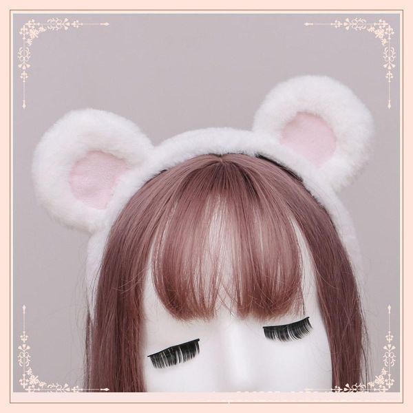 

hair accessories hand-made japanese lolita headdress bear ears headband cute plush cat female furry, Slivery;white
