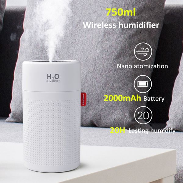 

2000mah battery wireless air humidifier aromatherapy h2o electric humidificador ultrasonic aroma diffuser mist maker for home