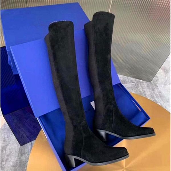 

patch winter women's boots above knee elastic fabric high leg shoes, Black