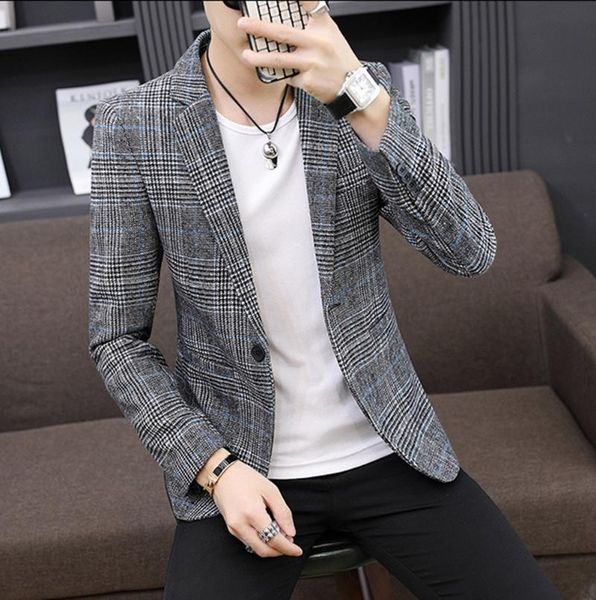 

men's suits & blazers 2021 fashion classic style casual plaid jacket slim fit lapel design / tailcoat blazer, White;black