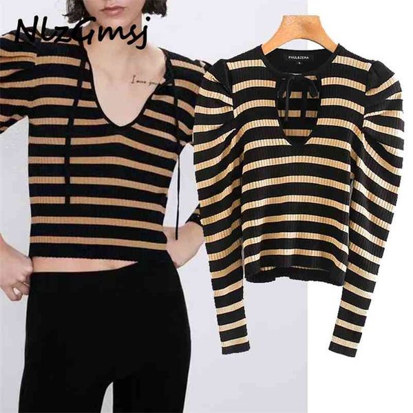

sweater vintage striped long sleeve pullovers slim sweater fashion bandage streetwear 210628, White;black