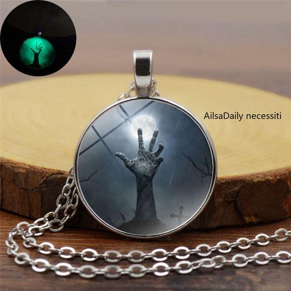 

dhl100pcs 2021 halloween hand time gemstone luminous necklace party favor