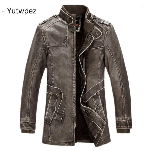 

men's jackets yutwpez men fashion leather jacket parka casual brand pu clothing male long plus velvet coats, Black;brown
