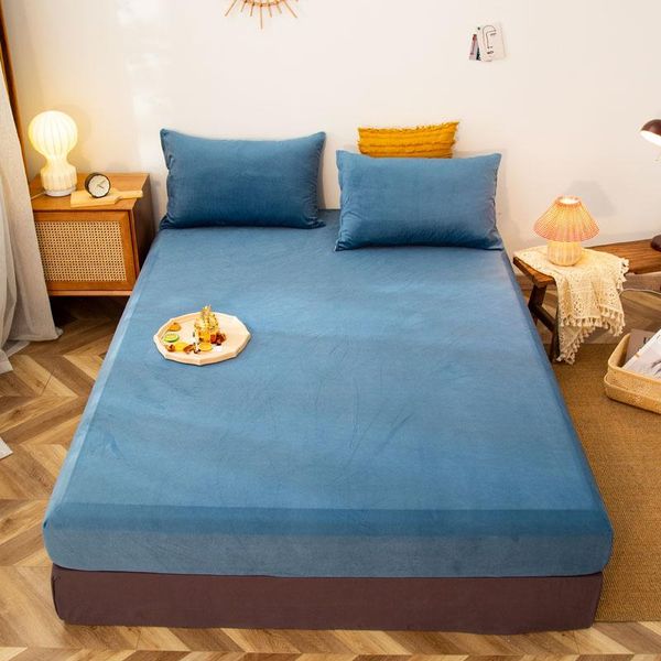 

velvet warm fitted sheet home bed linen with elastic bands solid color queen king full twin size mattress cover 180x200cm sheets & sets