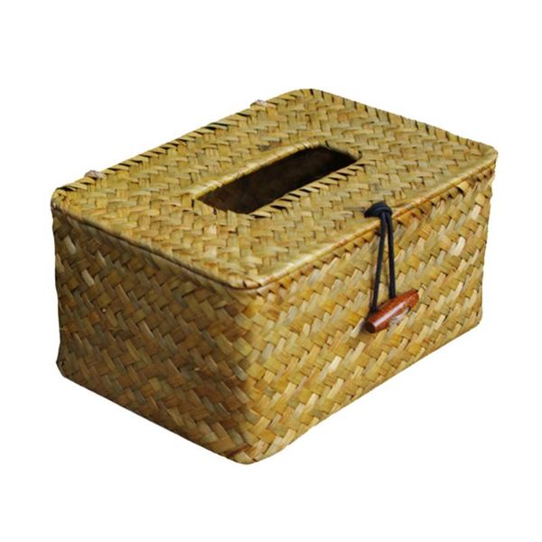 

tissue boxes & napkins straw plaited box square holder napkin case for home car restaurant (random color)