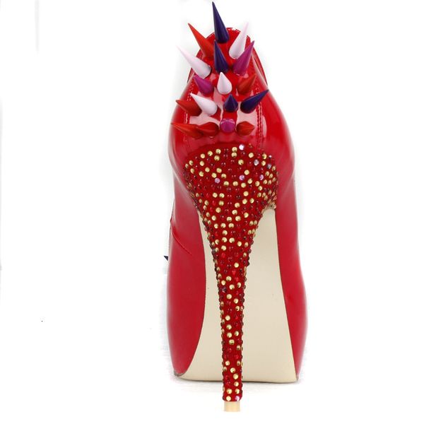 

shoe red leather rivets studded high-heeled pee toe-slip-on women's fashion bombs crystal platform shoes beautified heels, Black