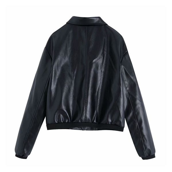 

jackets vintage long sleeve faux leather lapel women's jacket coat simplicity fashion locomotive windproof zipper chic female, Black;brown