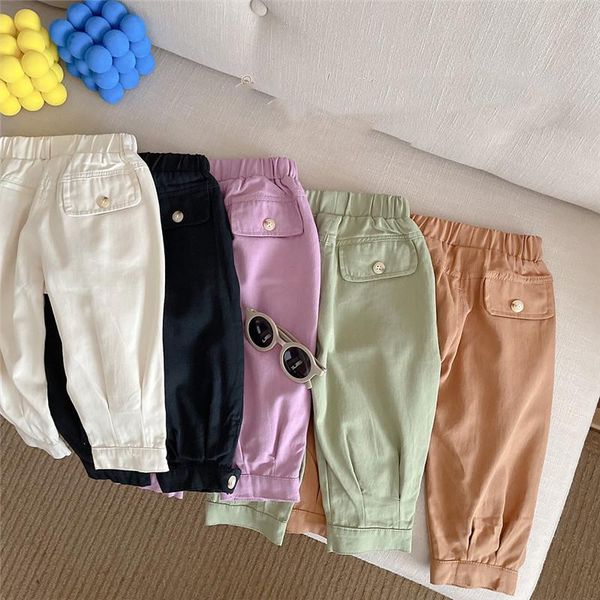 

trousers spring autumn solid color cargo 2021 boys girls button decoration soft casual pants, Blue