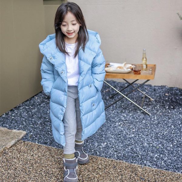 

down coat 90% duck jacket 2021 children's medium long thickened knee length ultra light korean version girls' hooded, Blue;gray
