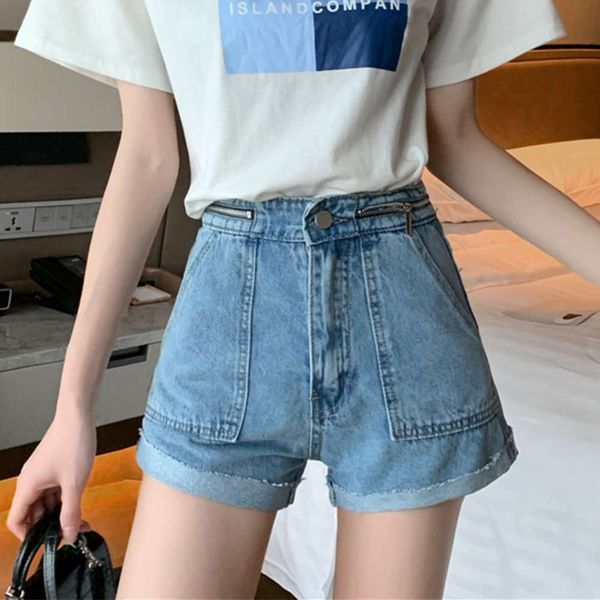 

women's jeans 2021 summer korean loose casual net red super fire denim shorts for women pbrc, Blue