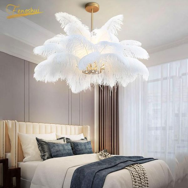 

pendant lamps modern led ostrich feather lighting loft lamp el bedroom restaurant interior decoration hanging