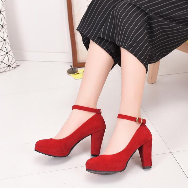 

dress shoes red ankle strap 9cm high heels autumn flock round toe female platform summer women pumps sandals muje jkm89, Black