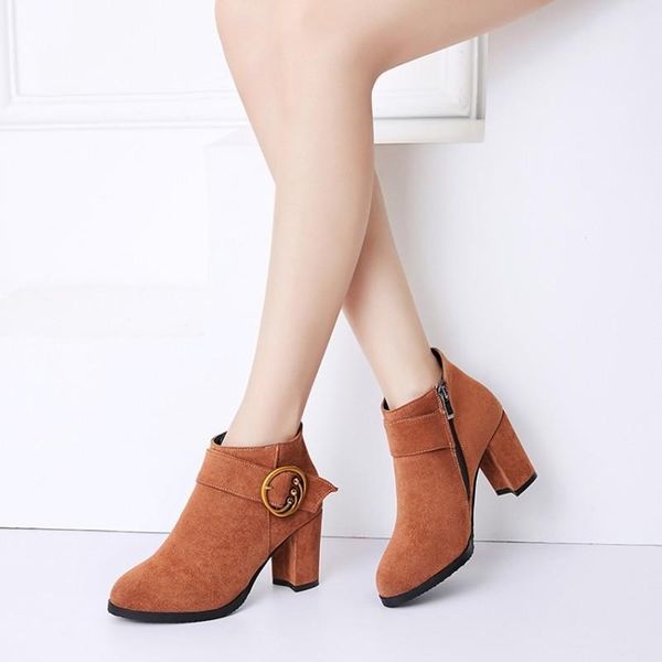 

boots women's autumn and winter metal decoration round head zipper thick heel high short plus size 30-43, Black
