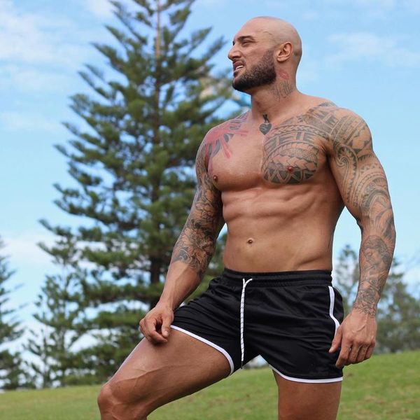 

summer shorts men women quick drying fitnesshort homme casual beach mens boardshorts elastic waist solid 3 color running, Black;blue