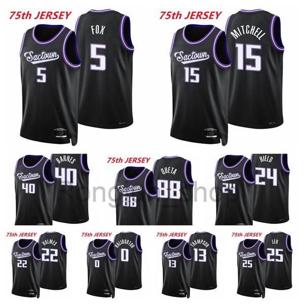 

2021-22 75th anniversary diamond printed mens basketball davion mitchell queta deaaron fox buddy hield tyrese haliburton harrison barnes bla, Black