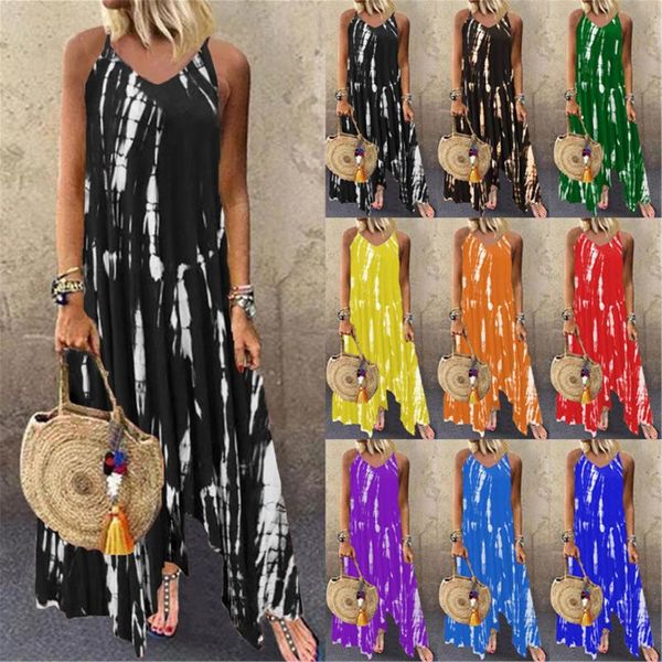 

women's swimwear tie dye print round collar women fashion dress off shoulder irregular hem casual sleeveless dresses 10 colors plus siz, White;black