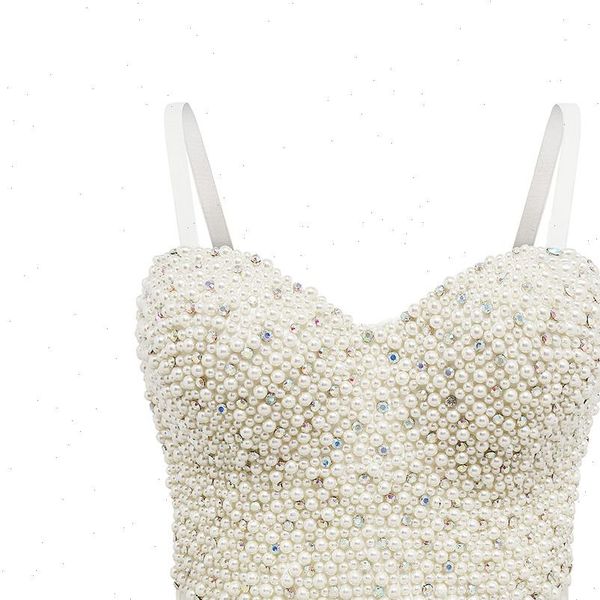 

pearl rhinestones crop womens camis push up corset femme beaded backless white dropshipping