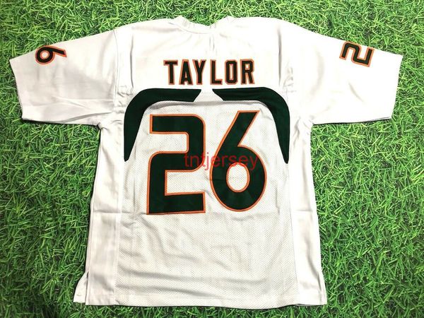 benutzerdefinierte #26 SEAN TAYLOR HURRICANES WEISSES JERSEY GENÄHT, fügen Sie eine beliebige Namensnummer hinzu