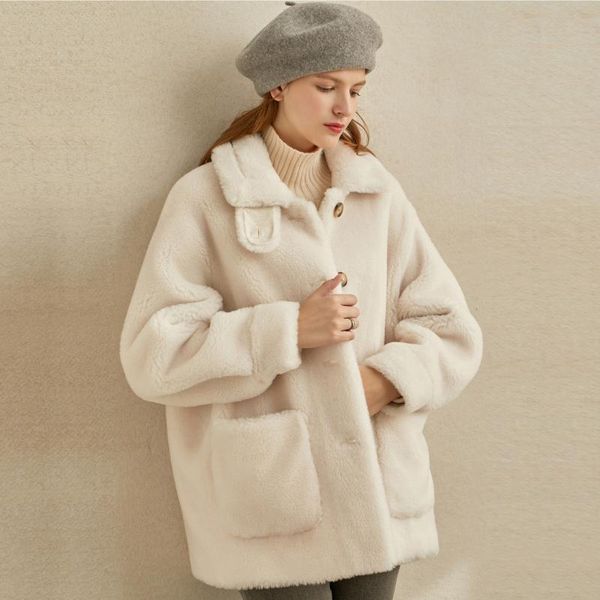 

women's fur & faux 2021 arrival real wool coat women fleece jacket winter overcoats plus size f1270, Black