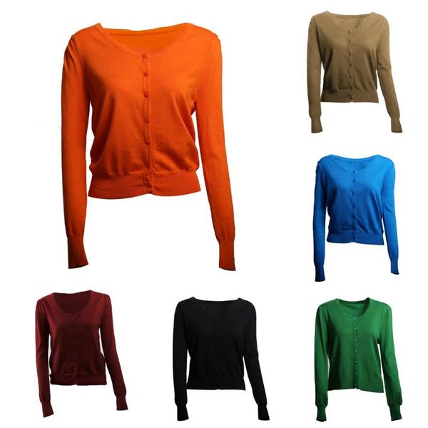 

women's sweaters 6 solid color women knitted cardigan coat autumn winter casual round neck long sleeve crochet knit sweater female, White;black