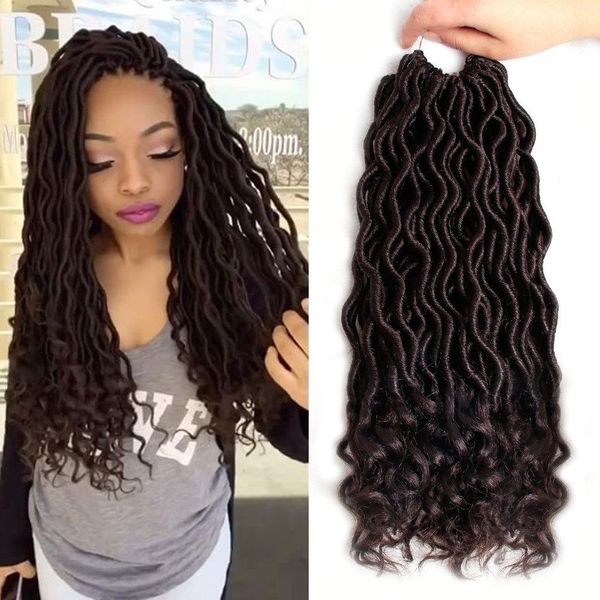 

3packs/lot curly faux locs braids 20inch faux locs crochet hair with curly ends goddess crochet synthetic braiding extensions, Black