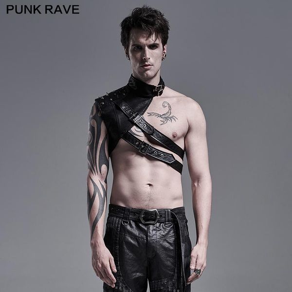 

punk men's one-arm shoulder armor rave wy-1293xdm vests, Black;white