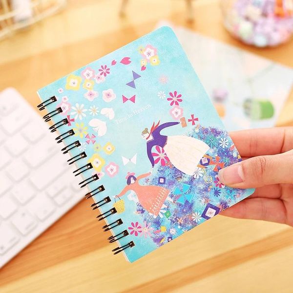 

notepads creative caartoon small coil spiral notebooks cute student stationery supplies kawaii planner pupils 56k colorful diary books, Purple;pink