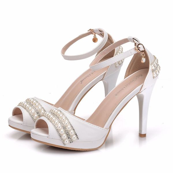 

sandals high-heeled female crystal queen sandals, high-heeled shoes with pearls and strass, women's thin heel open ankle straps, party, Black
