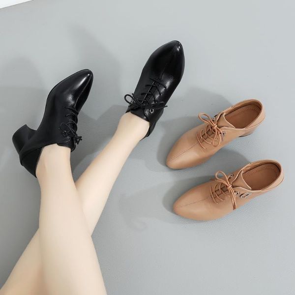 

spring and autumn soft bottom two wear rhinestone women thick heel leather shoes high heels lace-up women's dress, Black