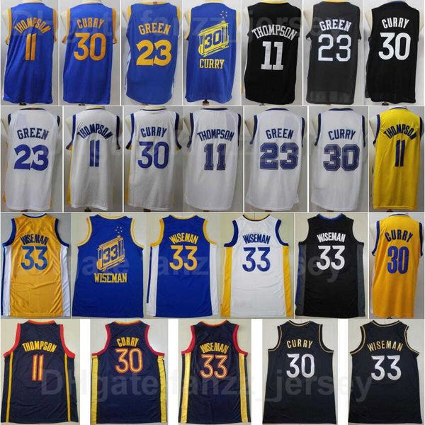 

men basketball james wiseman jersey 33 klay 11 thompson draymond green 23 stephen curry 30 all stitching team black navy blue white yellow f, Black;red