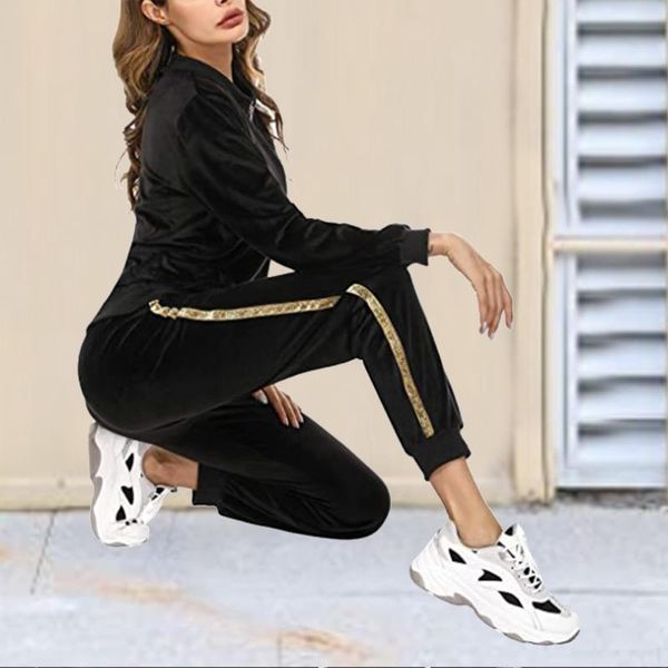 

women's sports suits two piece sportwear ladies comfortable zipper long sleeve +pants women fitness jogging #c gym clothing, White;black