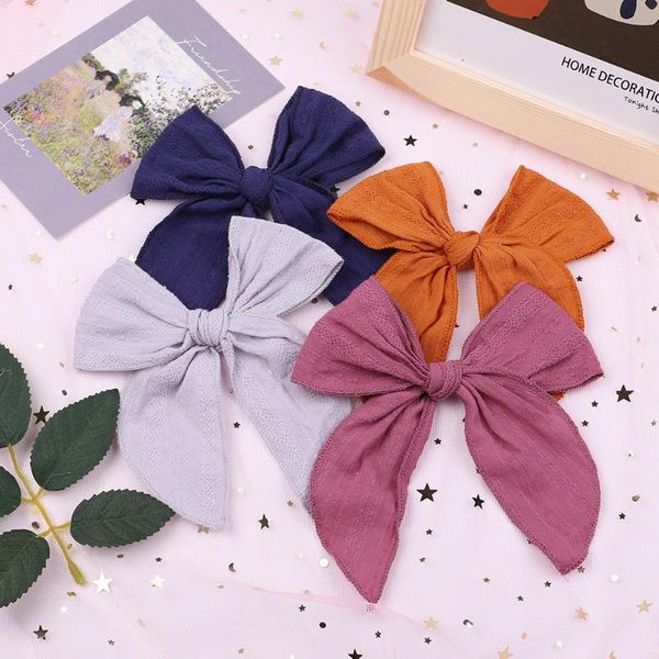 

hair accessories 1piece 4.5inches cotton solid color big bow clip for kids girls bowknot barrette hairpin boutique headwear, Slivery;white