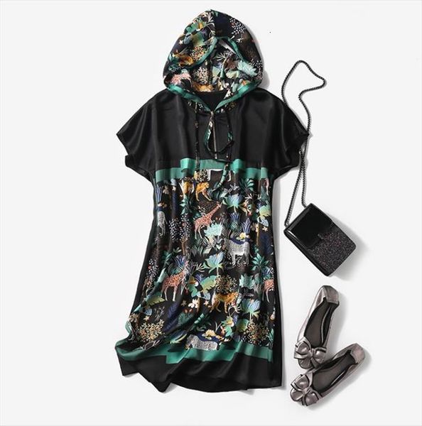 

plus size hooded casual loose women dresses print femme short sleeve hoody, Black;gray