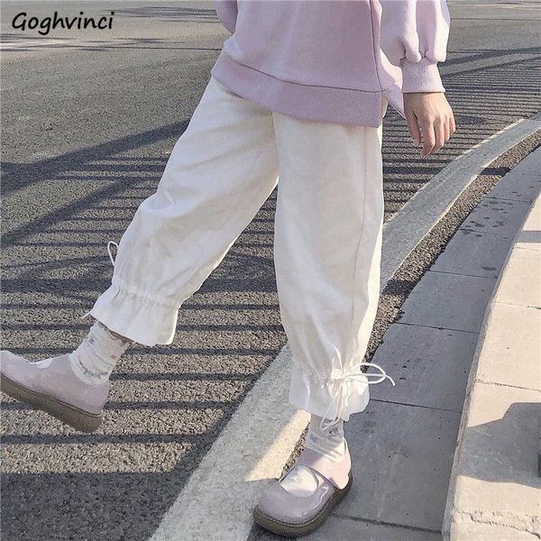 

women's pants & capris casual women drawstring bundle ankle-length womens hip-hop fashion summer ruffles sweet korean style harajuku pa, Black;white