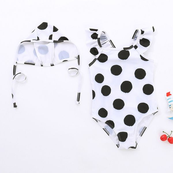 

girl's new wave point children's one-piece swimsuit better spring resort suit, White;black