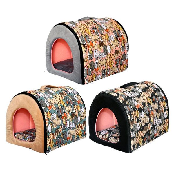 

warm pet house cat tent cave portable shelter hut with removable cushion for outdoor traveling beds & furniture