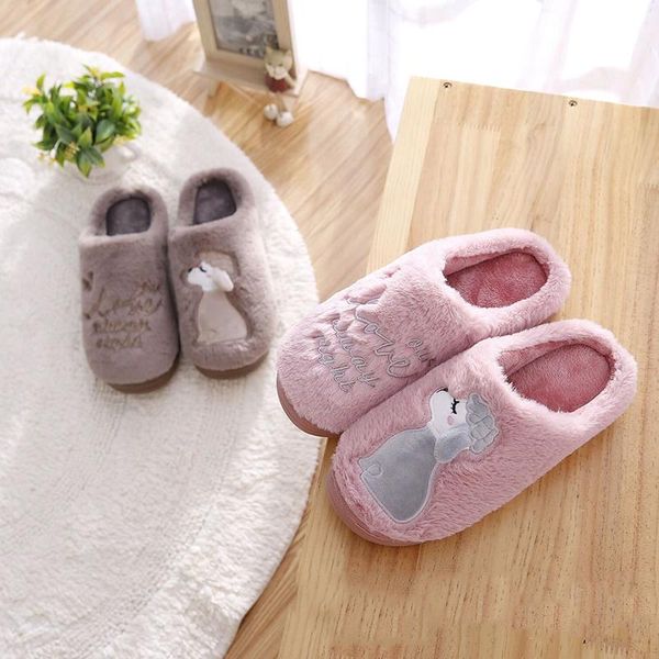 

slippers winter with sheep slip-resistant thermal casual shoes cotton-padded home indoor cartoon women, Black