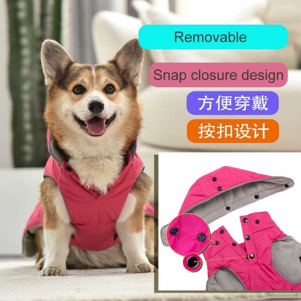 

dog apparel thickening winter raincoat waterproof removable clothes for large dogs outdoor walking pets rainy wearing hoodie