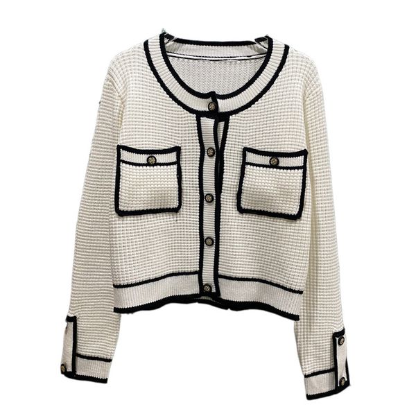 

806 2021 runway autumn brand same style sweater long sleeve white black crew neck cardigan beads fashion clothes womens qianli