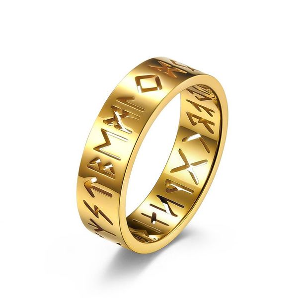 

wedding rings nordic style hollow out viking script for men and women luxury stainless steel engagement band anniversary gift, Slivery;golden