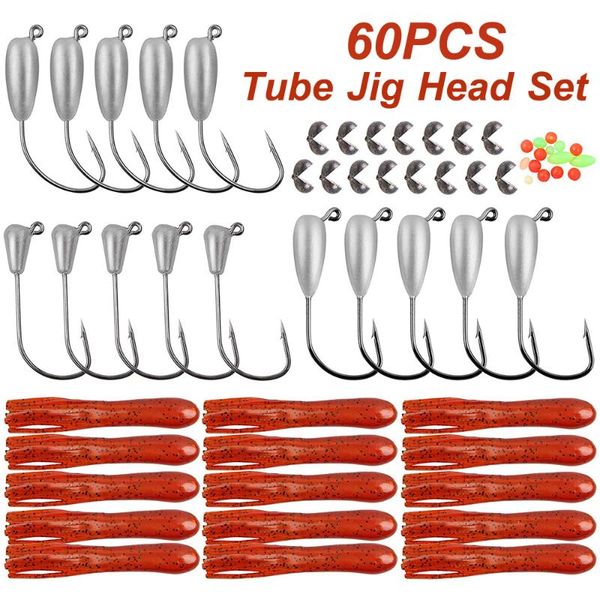 

fishing hooks 60pcs/box tube jig heads set bait lure sinker weight gear