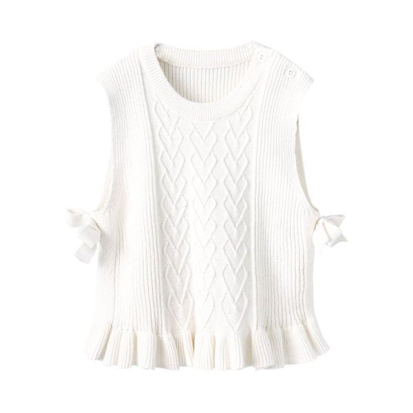 

pureborn baby girl sweater vest knitted cotton ruffle waistcoat with bowknot spring autumn clothes pullover, Blue