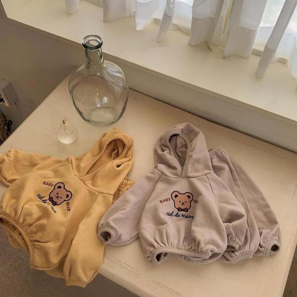 

clothing sets 2121 autumn toddler kids bear hooded long sleeve sweatshirt baby boys and girls letter print pullover+ casual trousers 2pcs, White