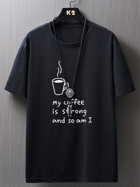 

men cup and slogan graphic tee h66z#, White;black