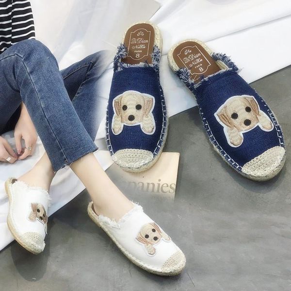 

slippers 2021 embroidered half bow for women to wear, Black