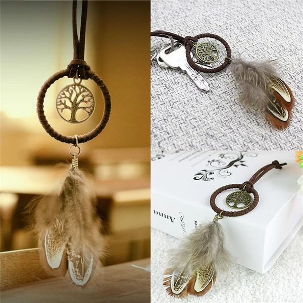 

keychains women&men jewelry fashion dream catcher metal key ring feather tassels keyring keychain for gift, Silver