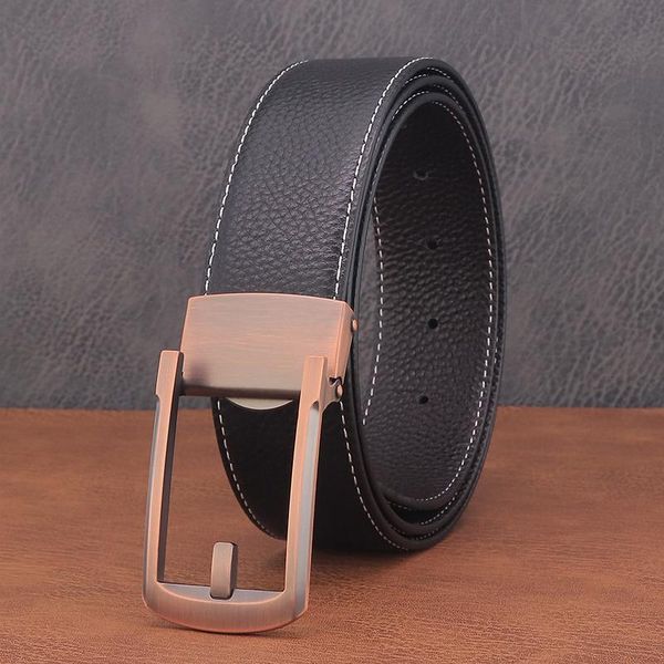 

belts slide buckle full genuine leather belt men luxury fashion 3.8cm girdle wide cowboy waistband casual ceinture homme, Black;brown